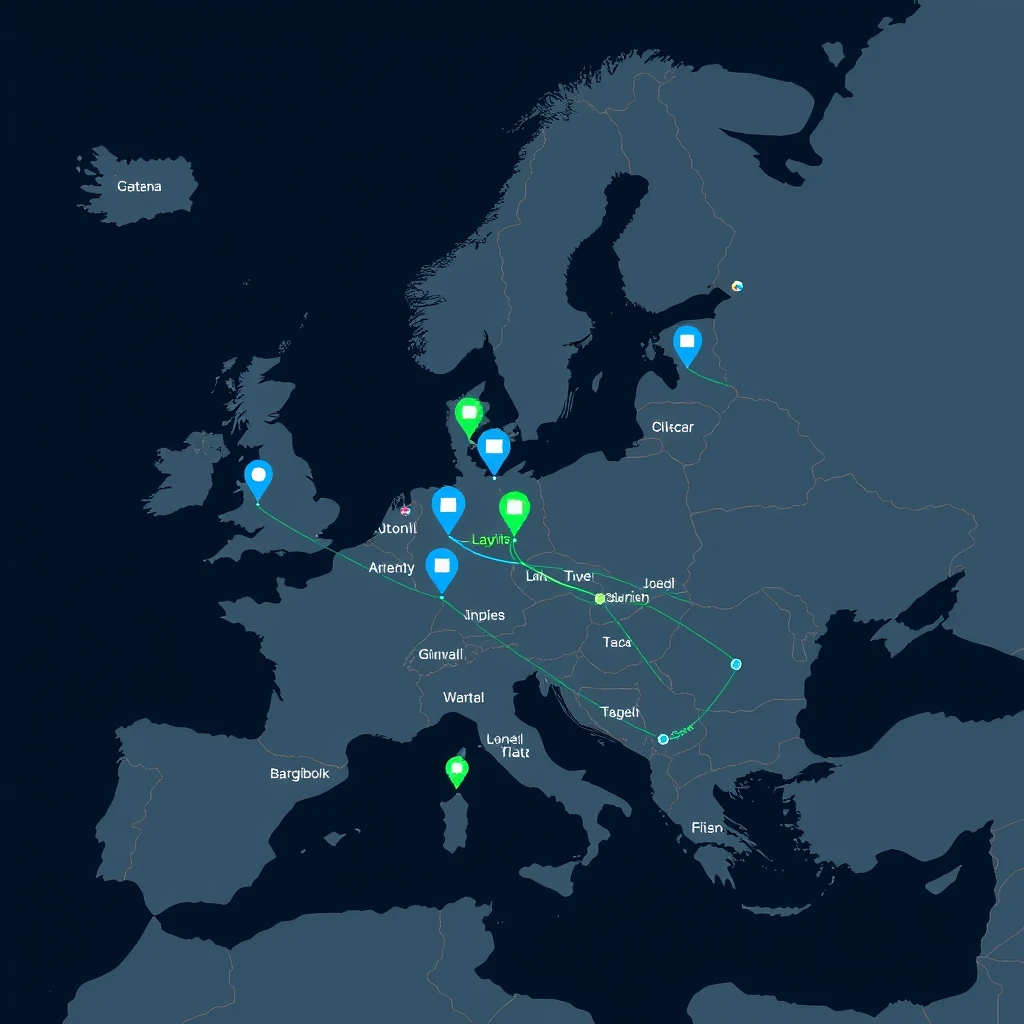 Mapa europejskiej sieci logistycznej MileTrace